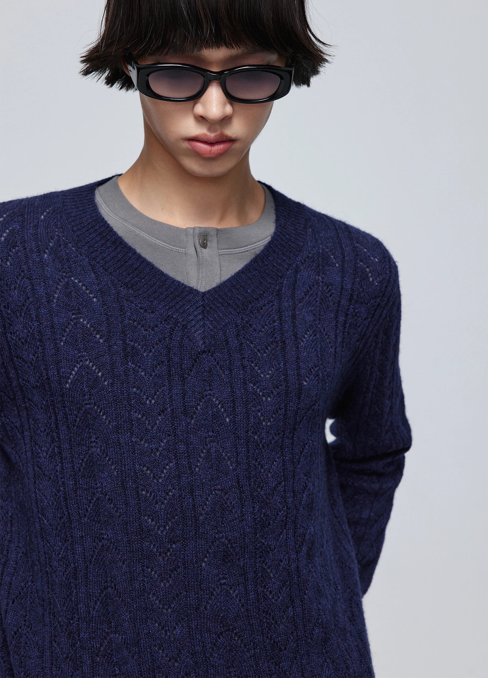 Hollow Knit V Sweater - Image 13