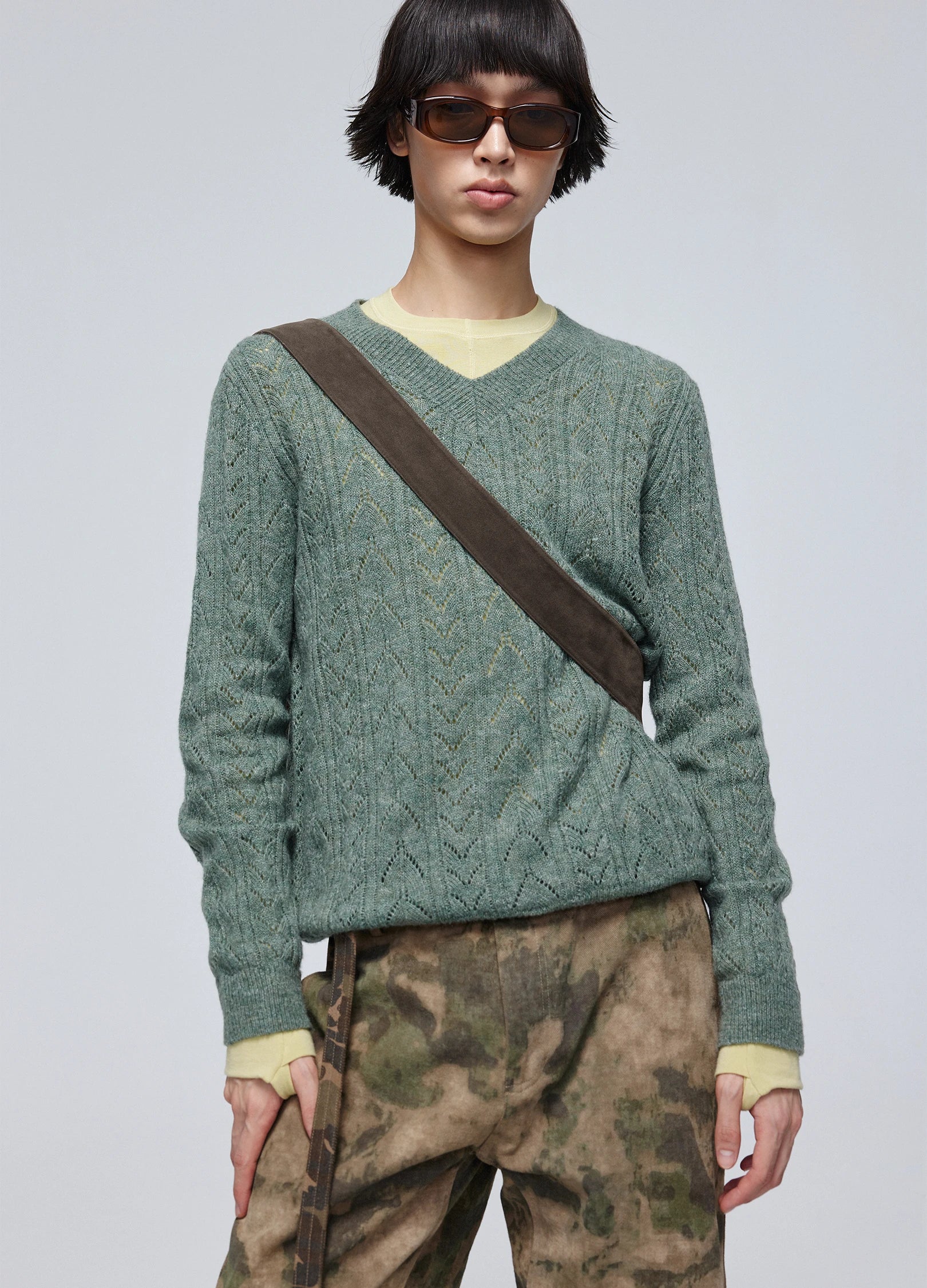Hollow Knit V Sweater - Image 15