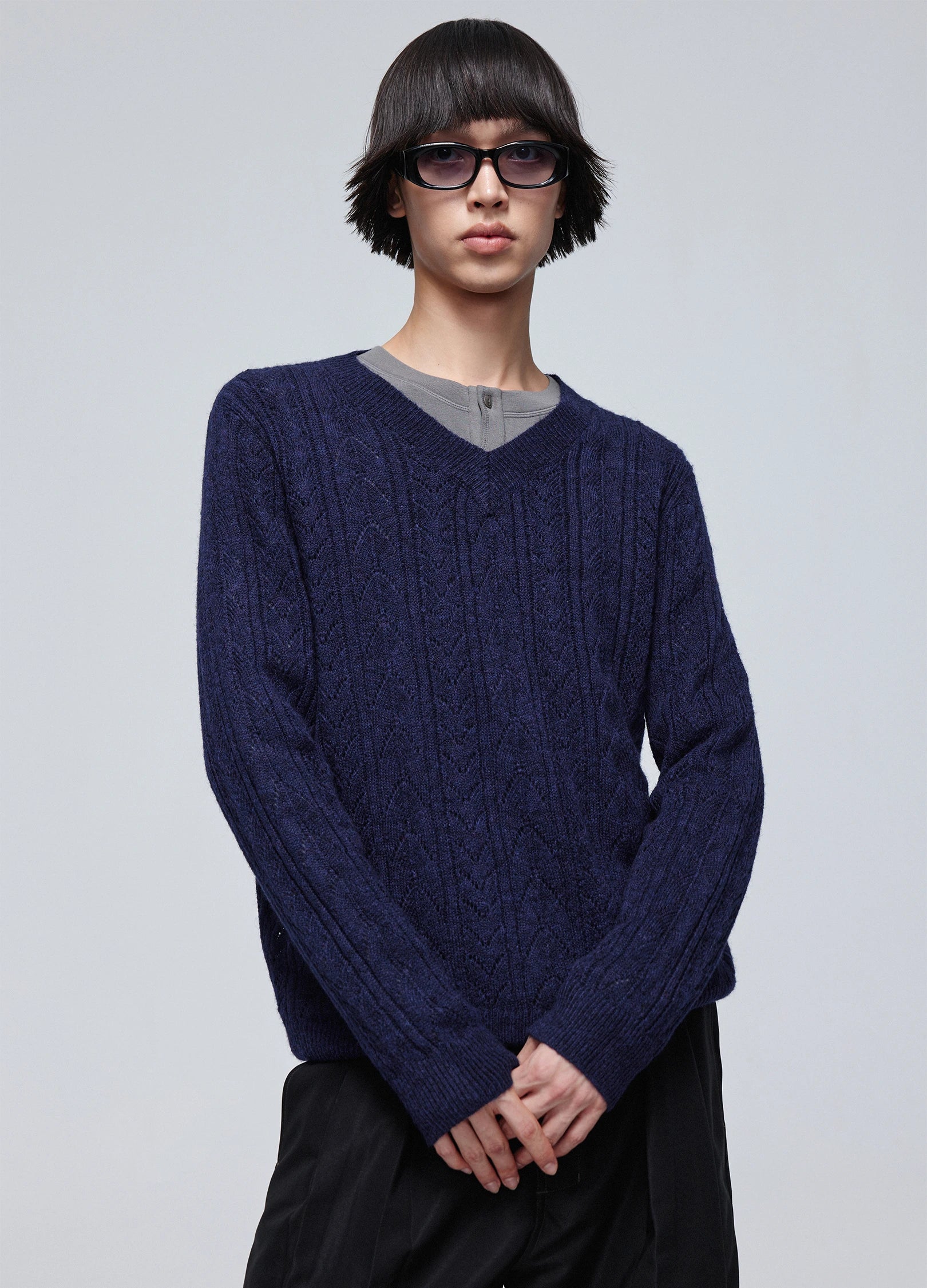 Hollow Knit V Sweater - Image 17
