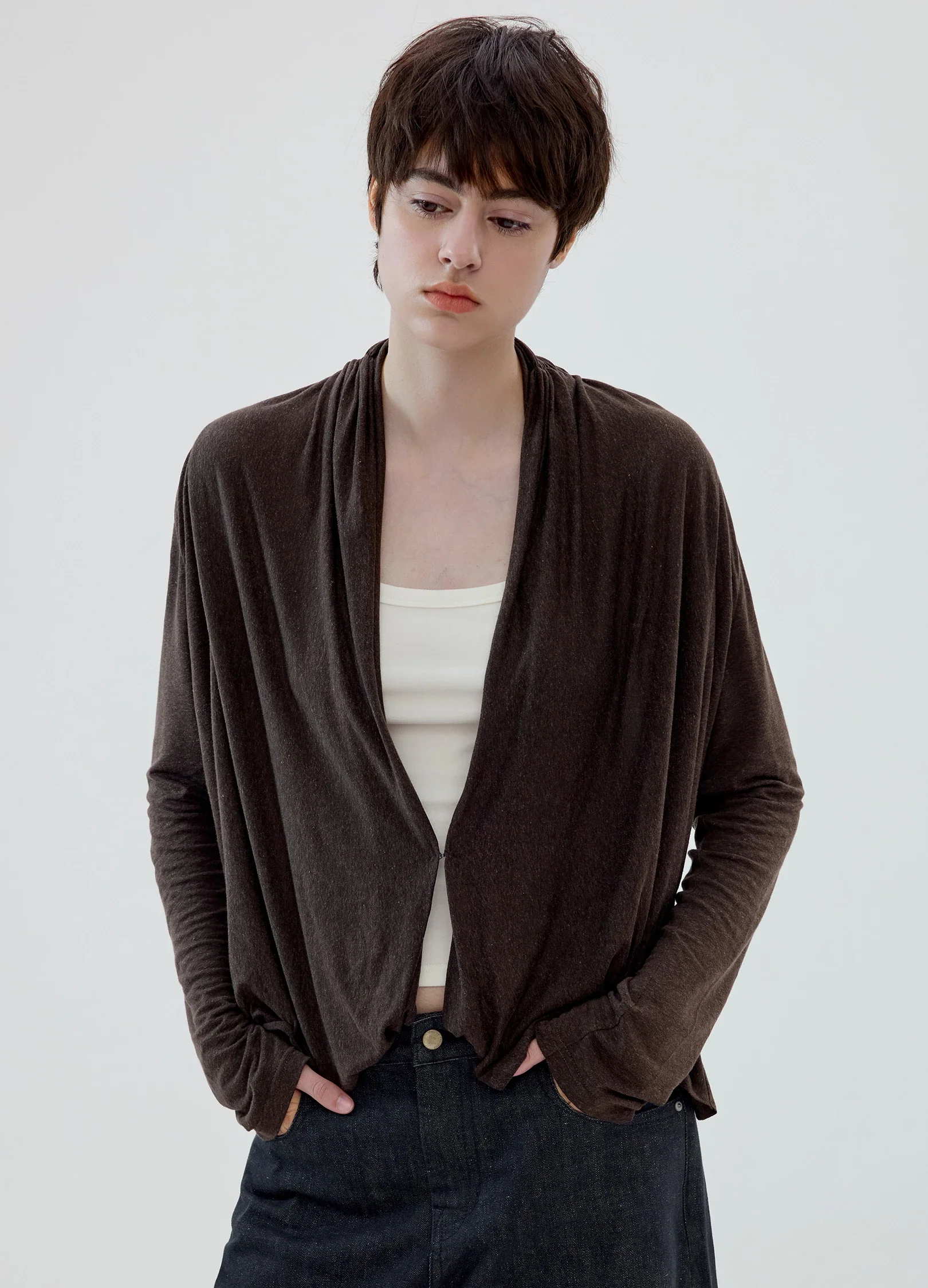 Linen Cowl Cardigan - Image 3