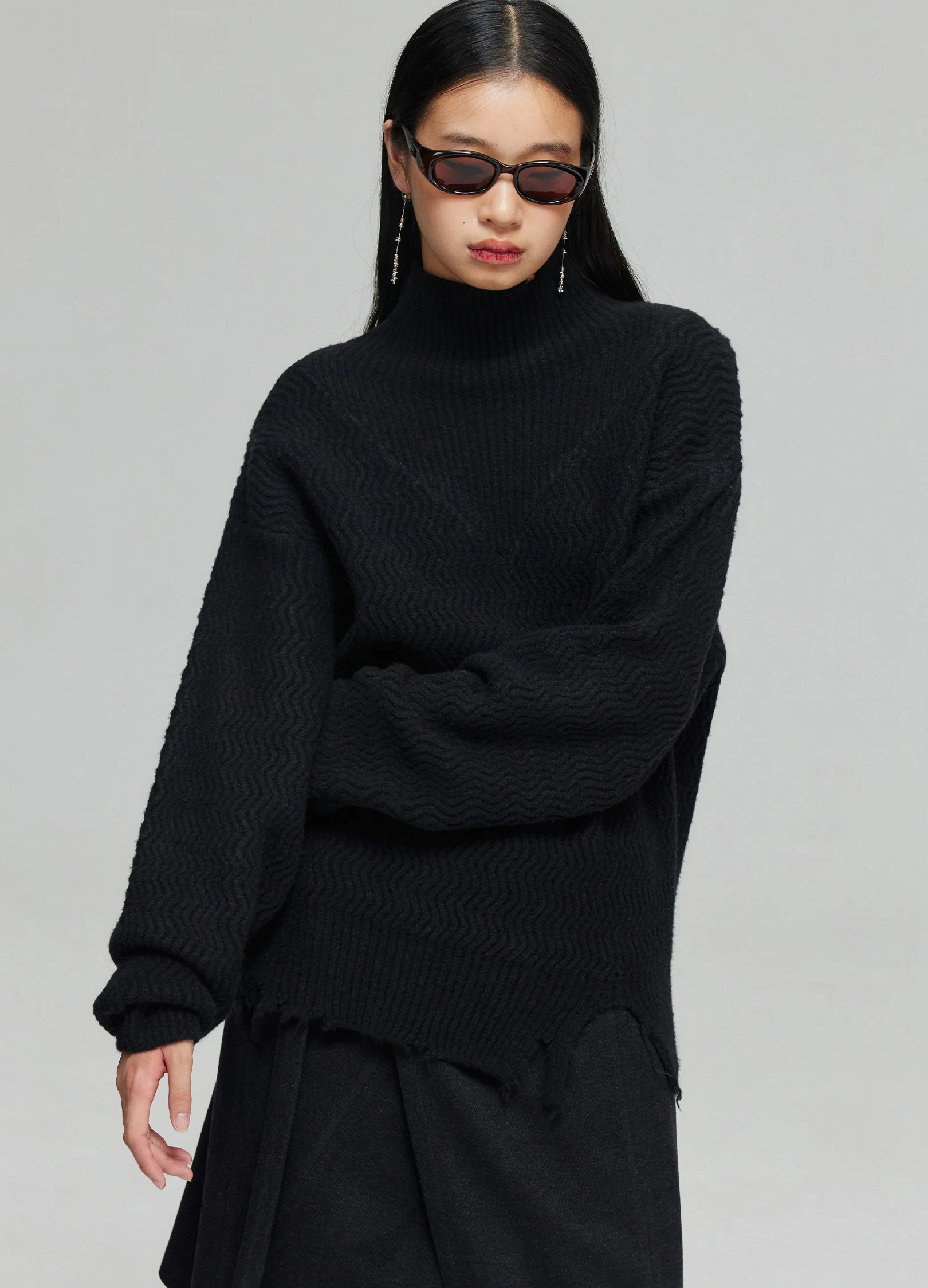 Mock Neck Distressed Wool Sweater - Image 11