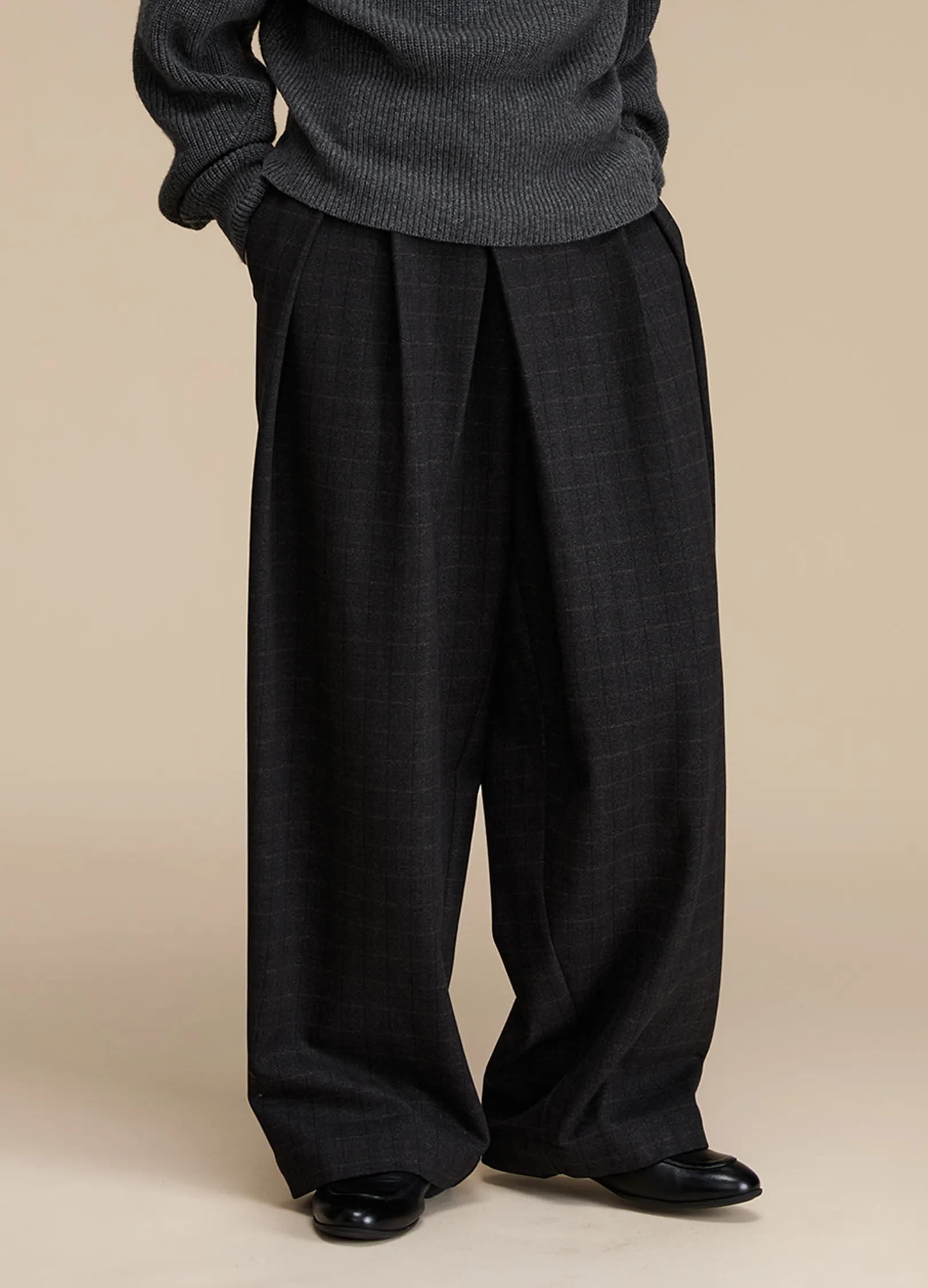 Plaid Wide Suit Trousers - Image 3