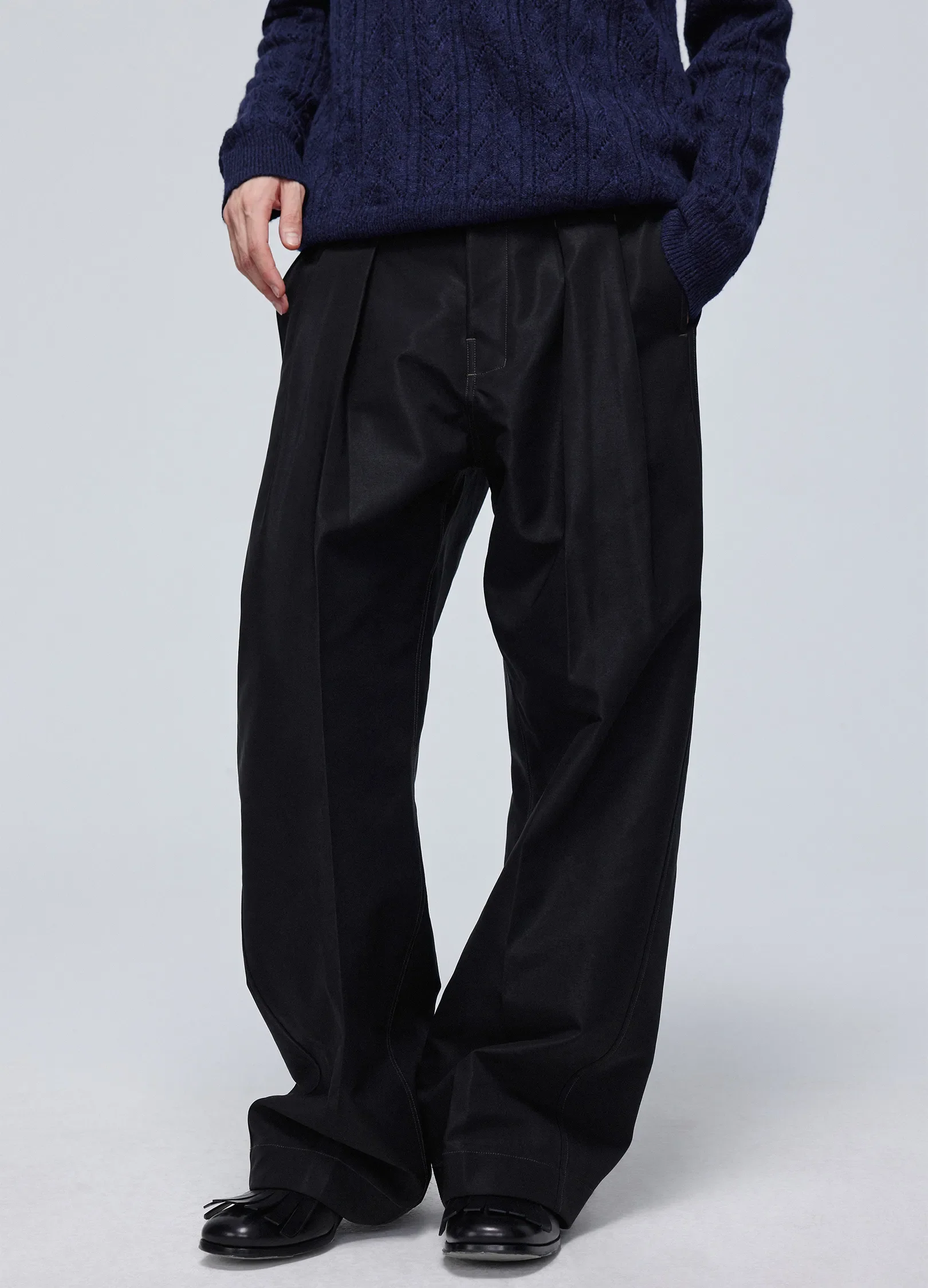 Pleated Light Cotton Trousers - Image 2