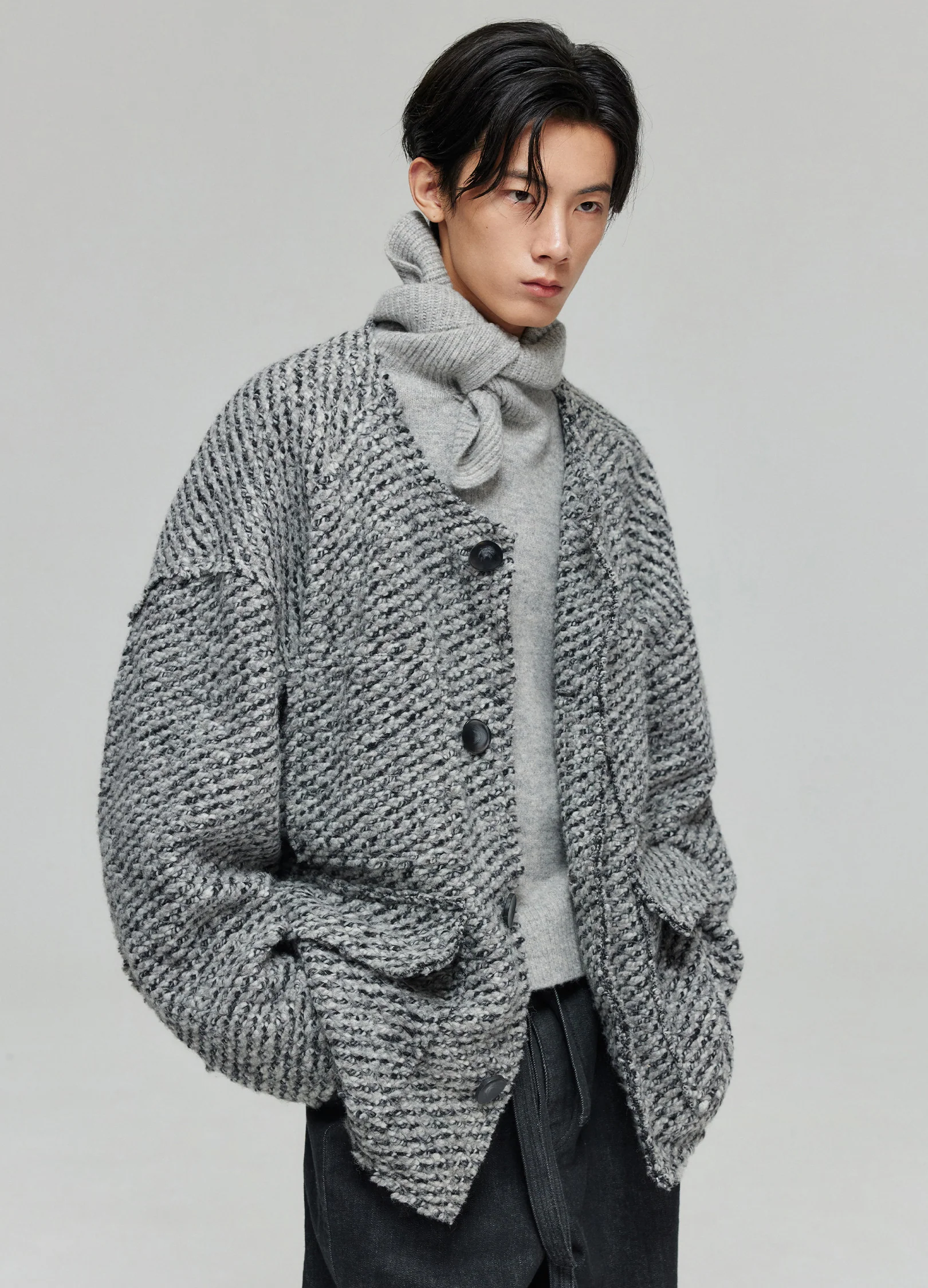 Raw Wool Knit Coat