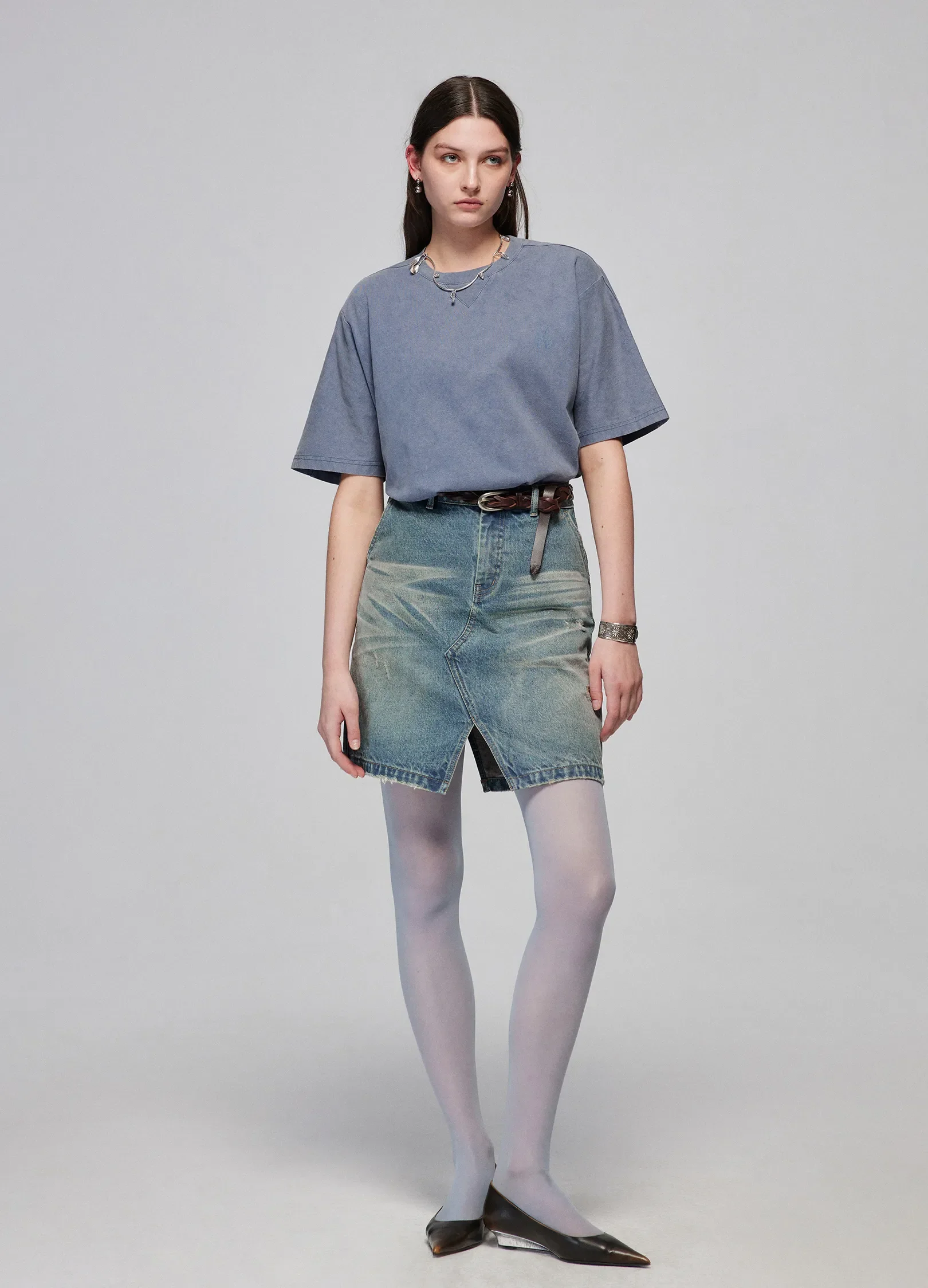 Slit Cut Denim Miniskirt - Image 6