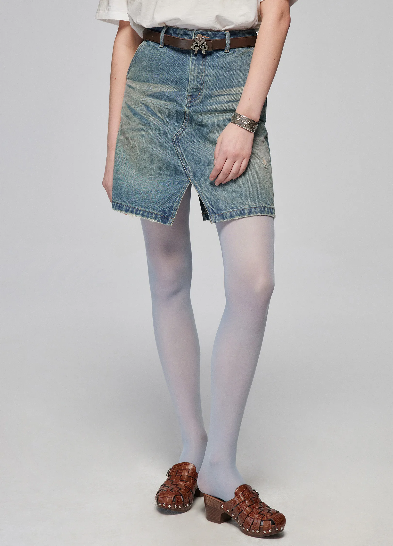 Slit Cut Denim Miniskirt - Image 7