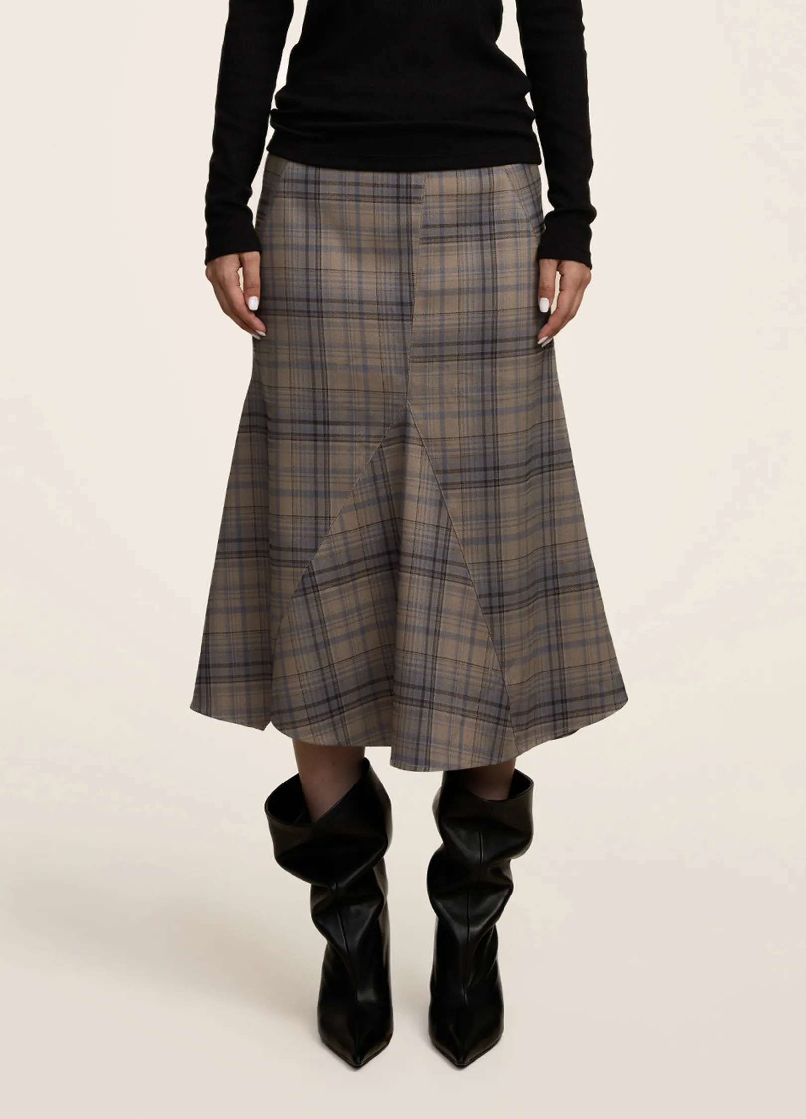Split Plaid Skirt