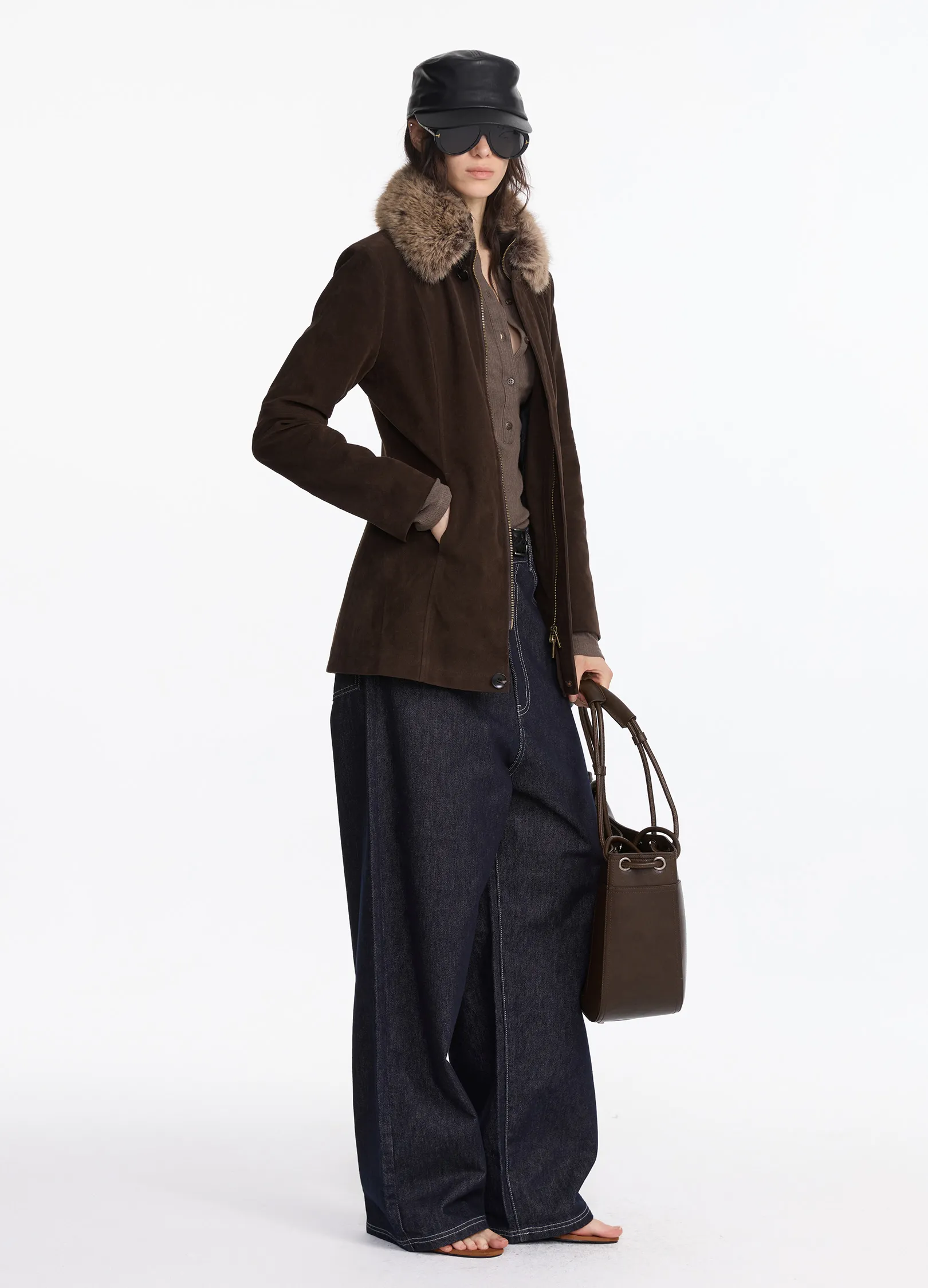 Suede Fur Long Coat - Image 10