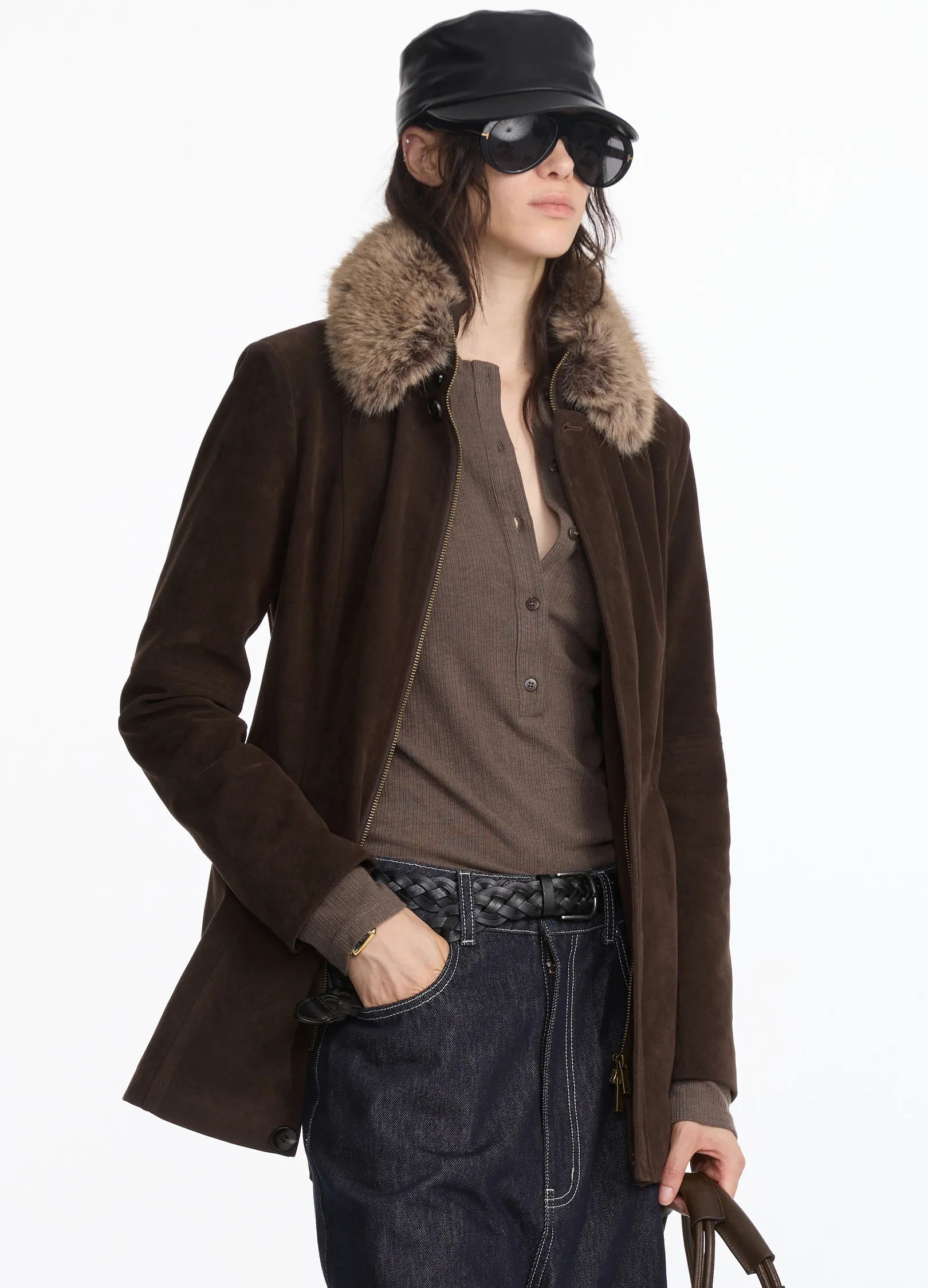 Suede Fur Long Coat - Image 4