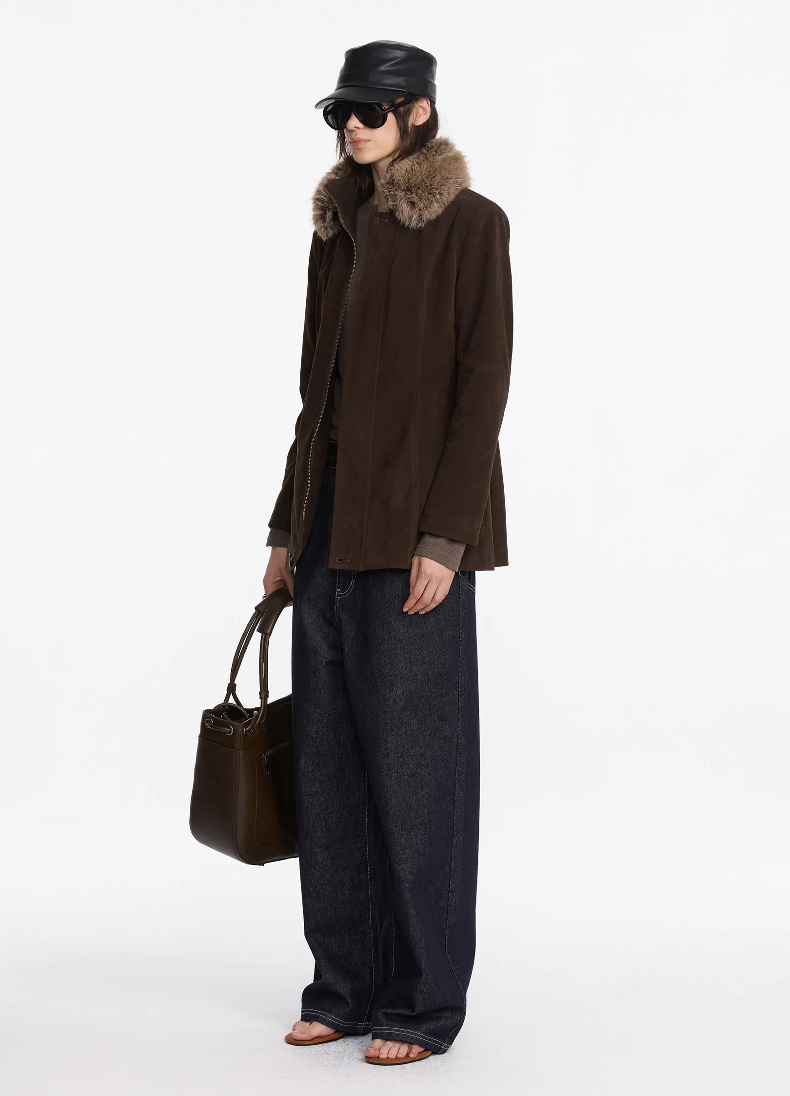 Suede Fur Long Coat - Image 7