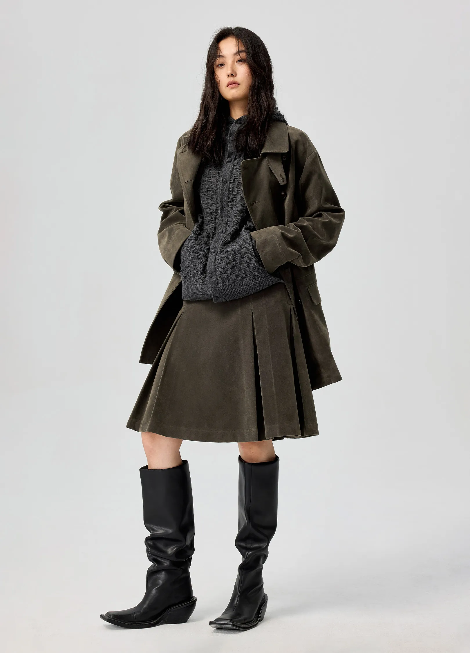 Suede Pleated Skirt