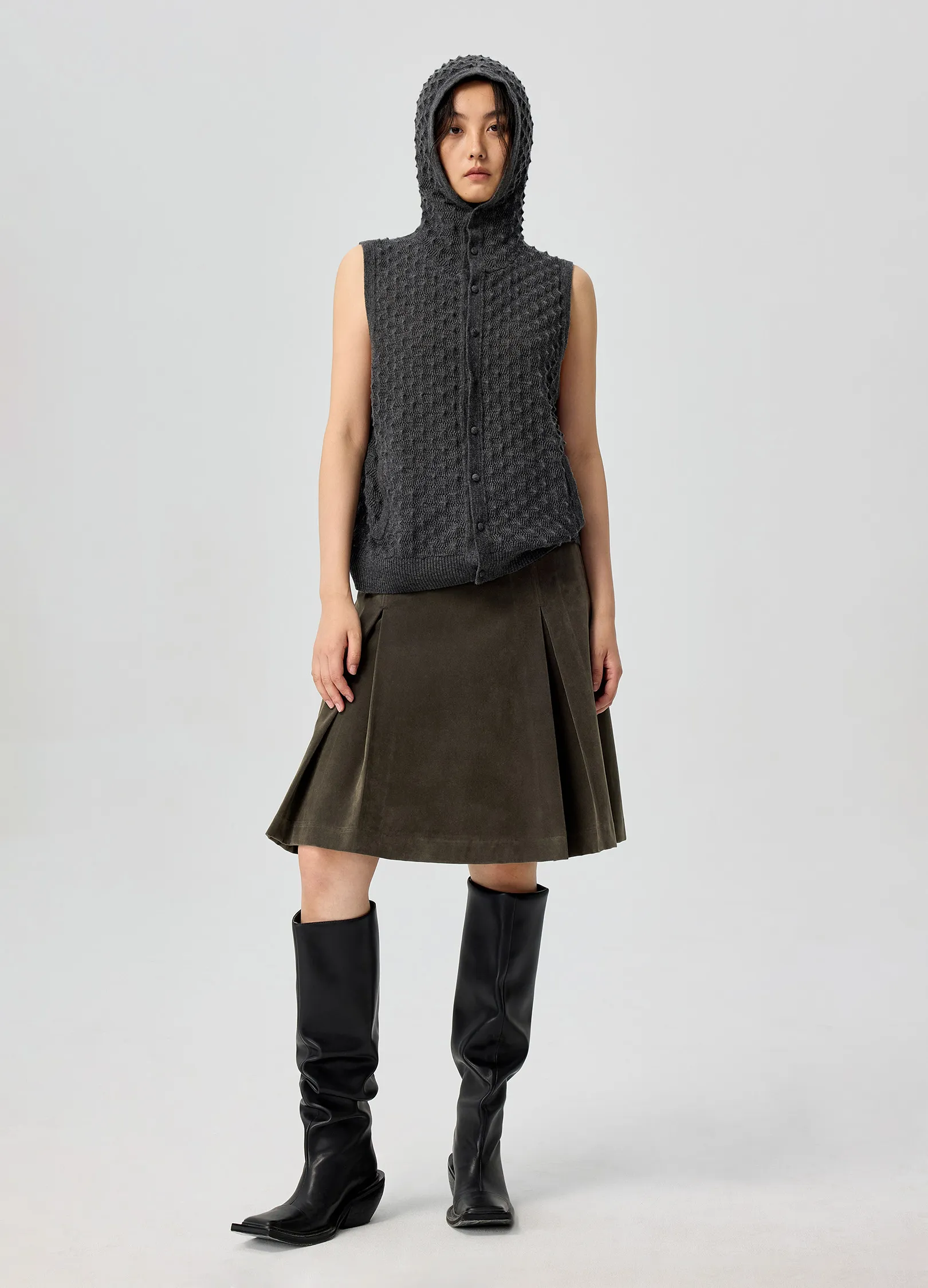 Suede Pleated Skirt - Image 3