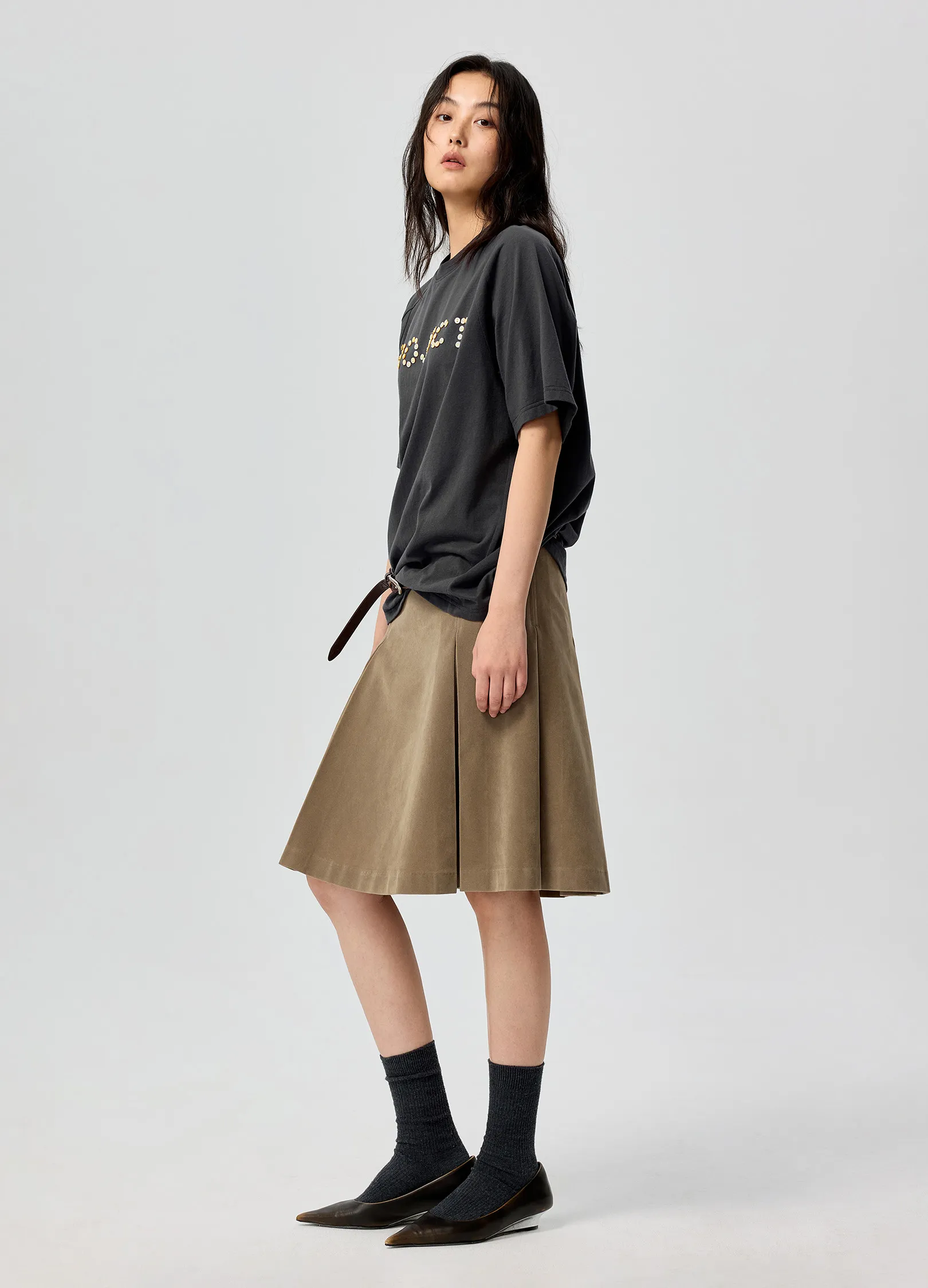 Suede Pleated Skirt - Image 4