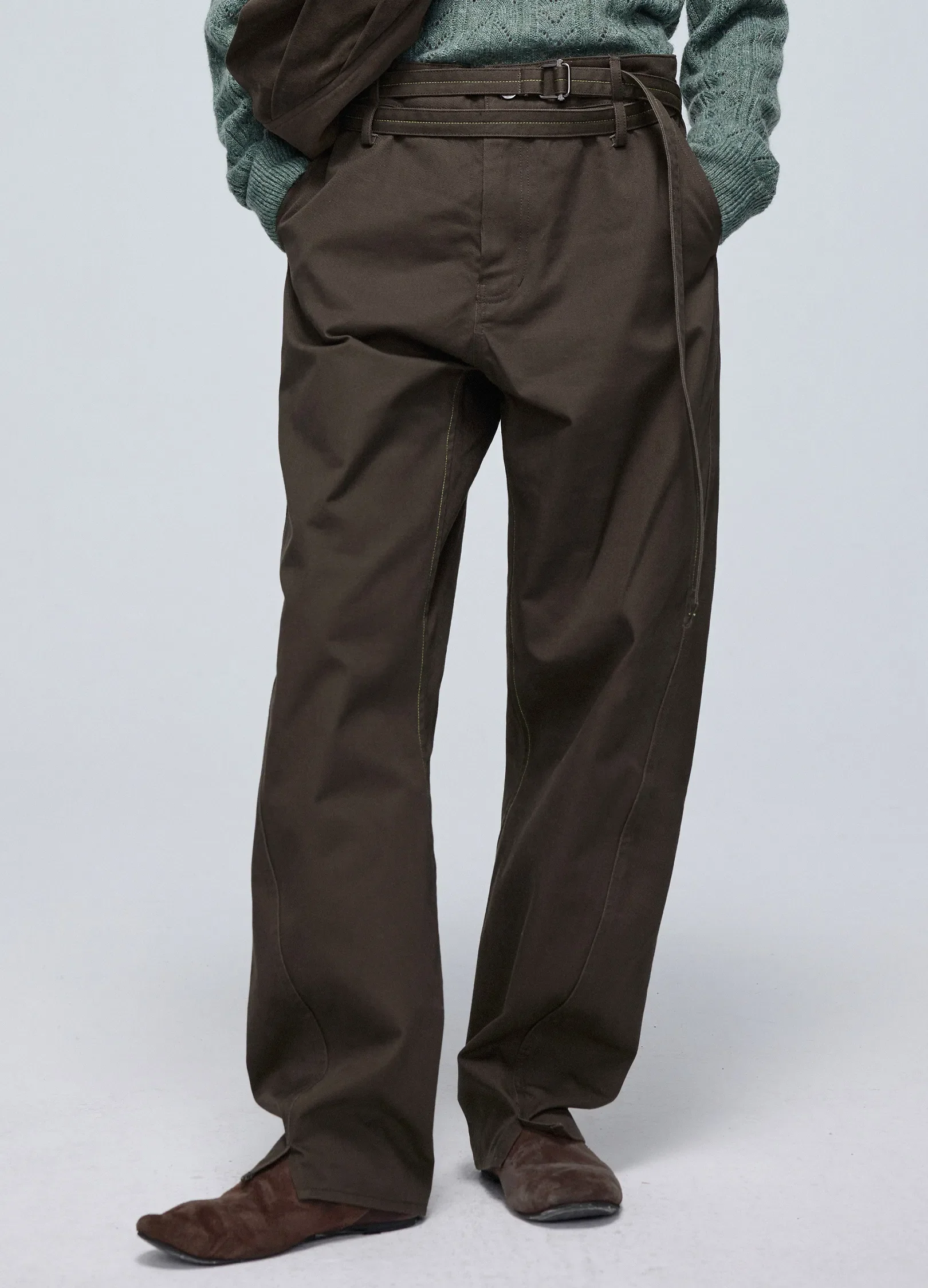 Twisted Belt Cotton Trousers - Image 4