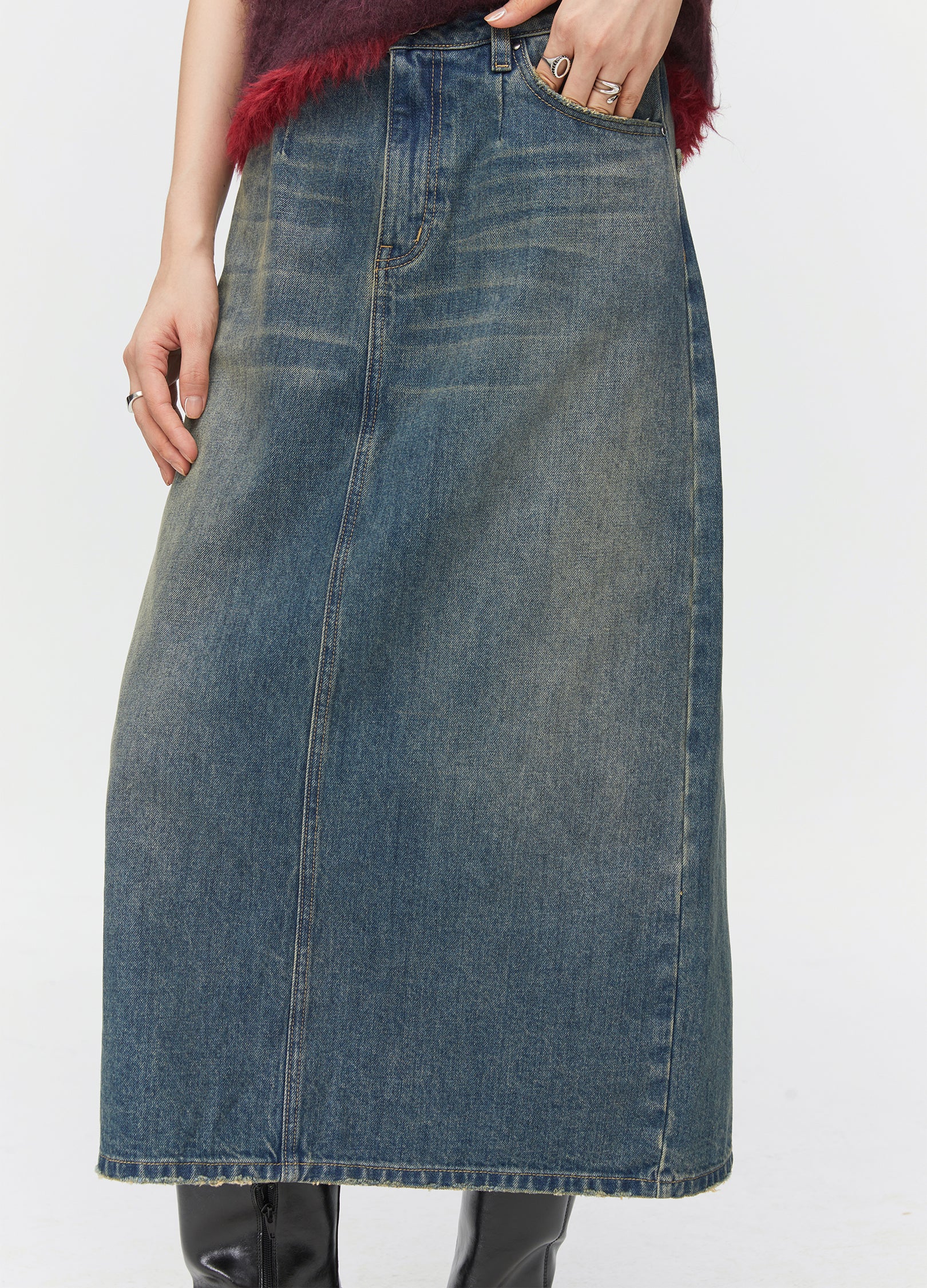 Denim Split Skirt - Image 3