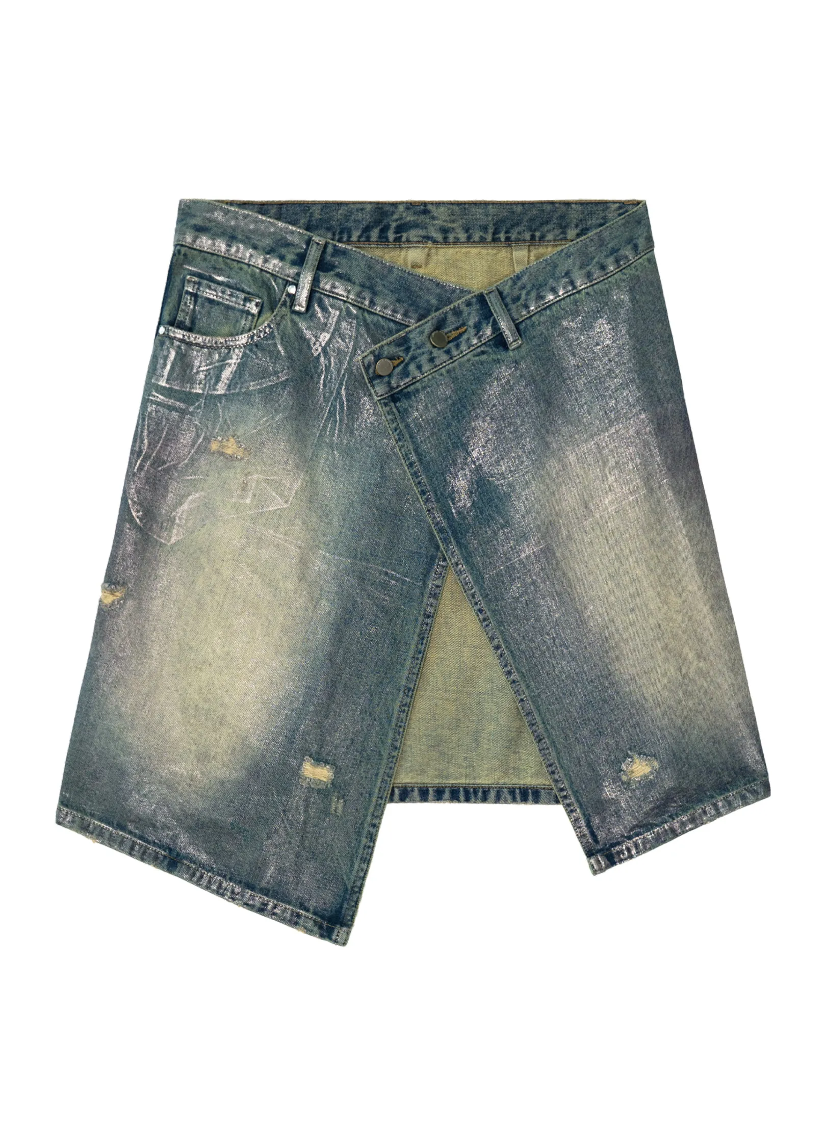 Waxed Distressed Denim Skirt - Image 16