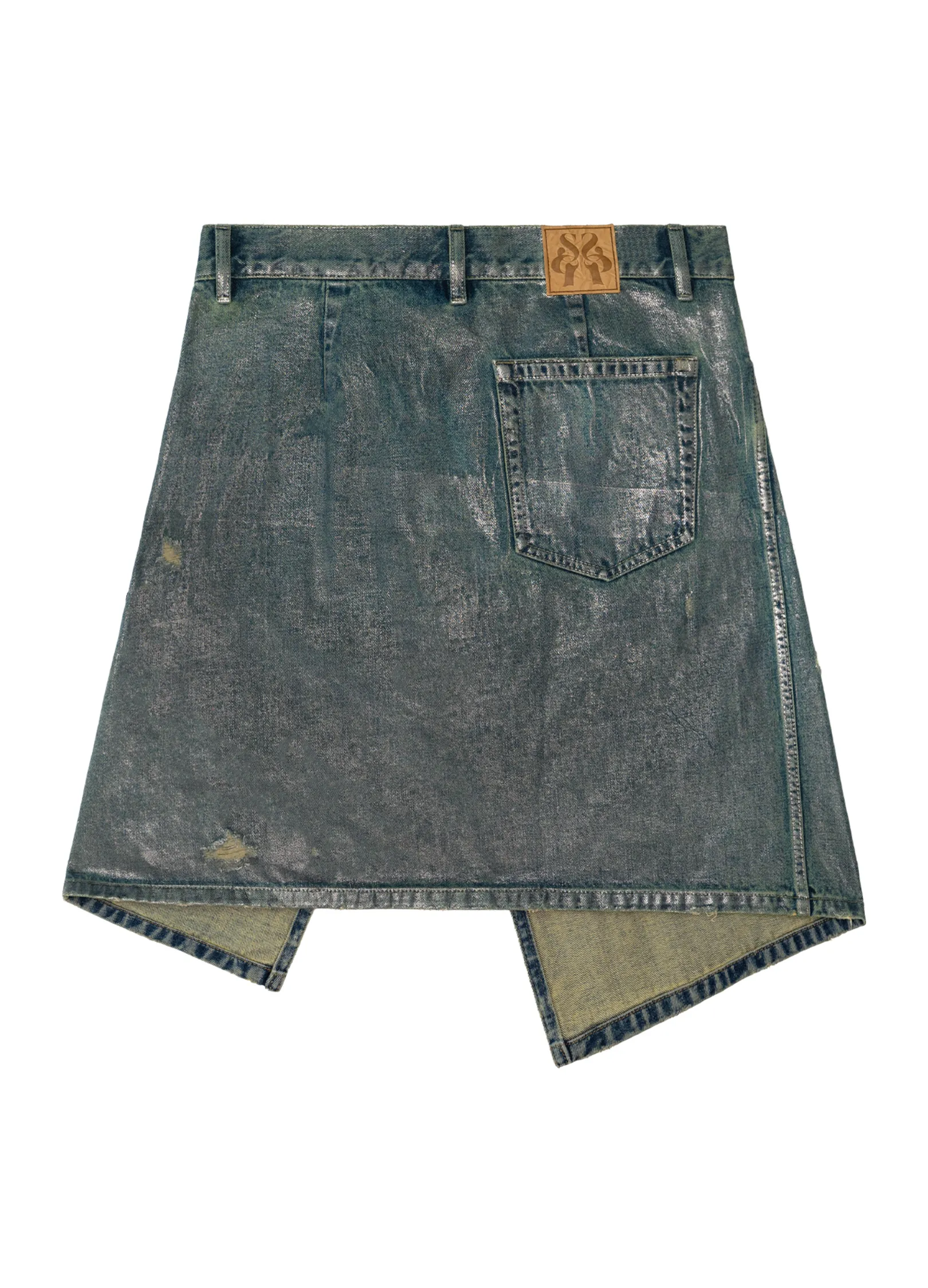 Waxed Distressed Denim Skirt - Image 17