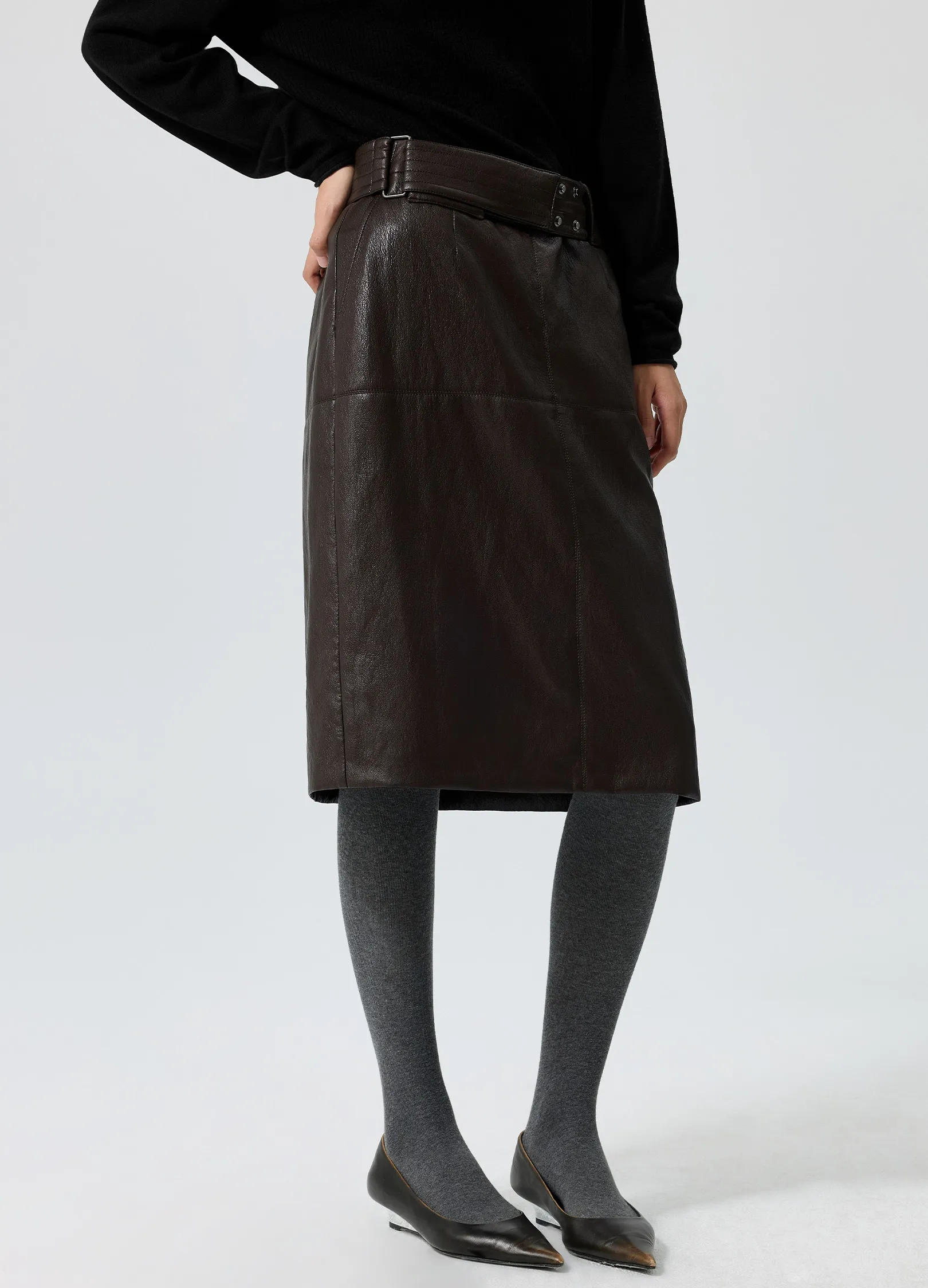 Wide-Belt Leather Skirt - Image 2