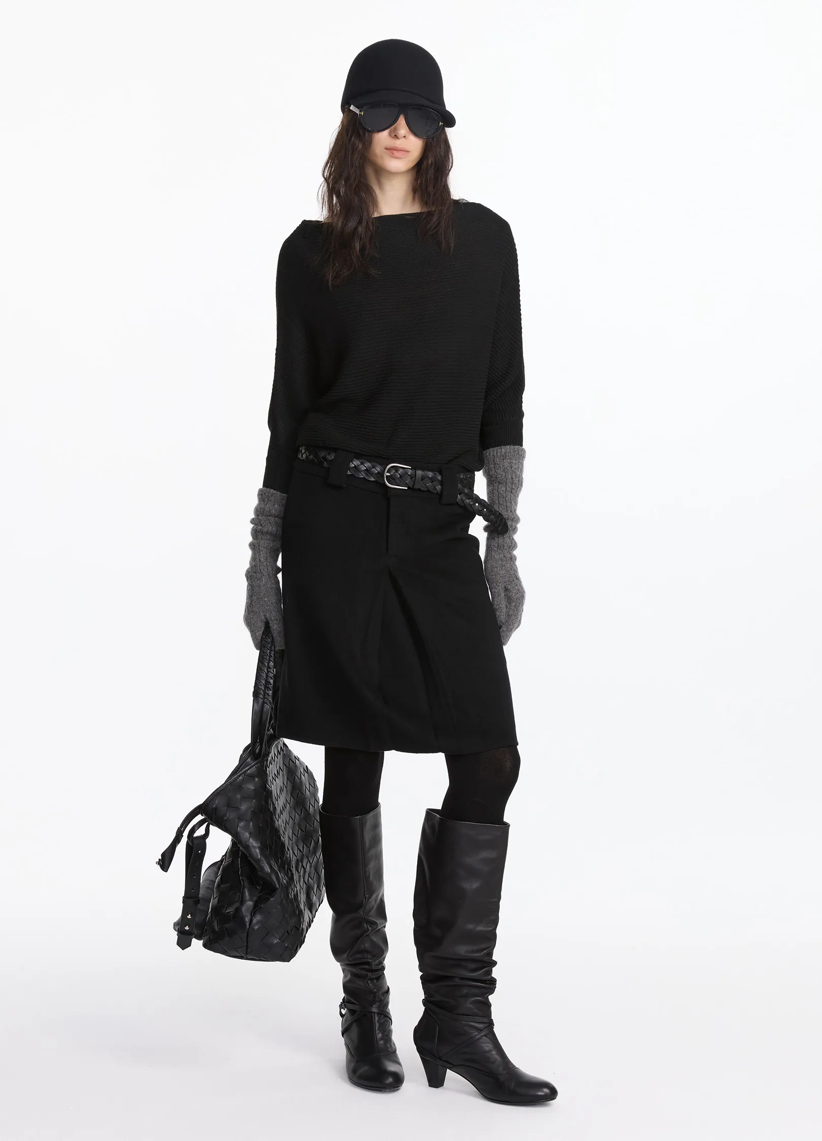 Wool Pleated Midi Skirt